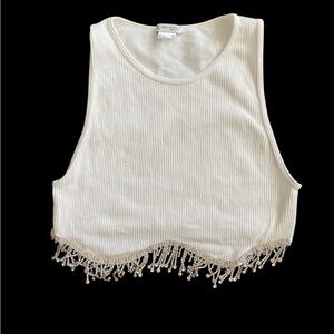 Zara Cream Tank Top with Beaded Fringe